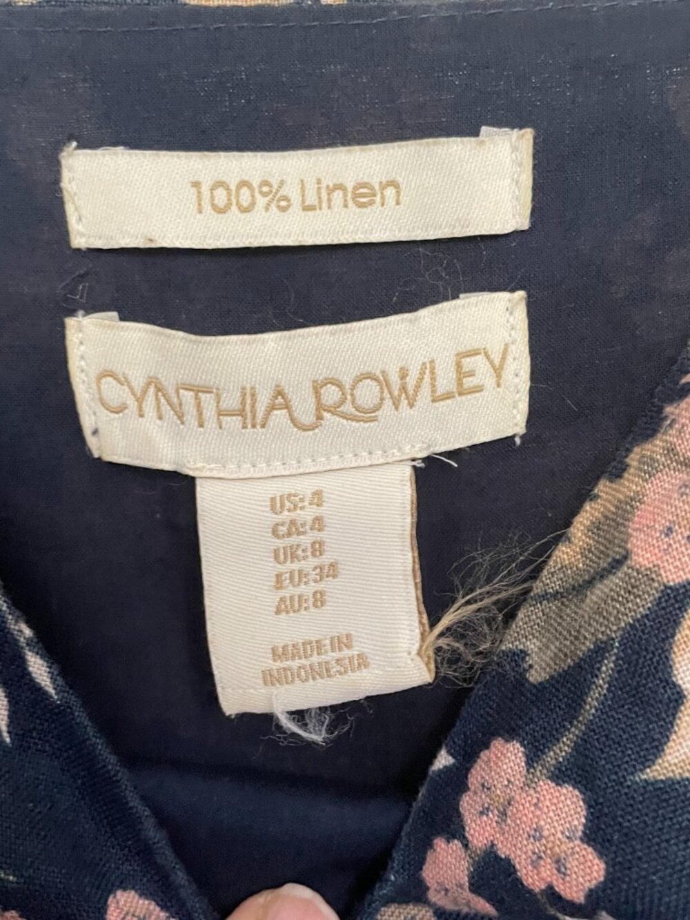 Cynthia Rowley Navy Floral Linen Dress Size 4 - Picture 3 of 6